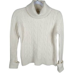 Ann Taylor LOFT Ivory Cable Knit Lambs Wool Rabbit Hair Turtleneck Sweater Large